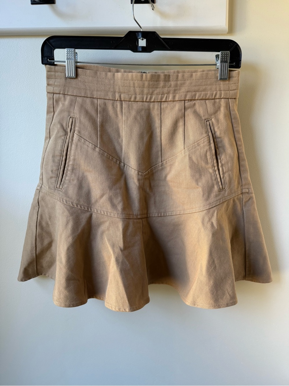 REISS Luna A Line Frill Hemline Mini Skirt Camel Feminine Safari Y2K Utility 4